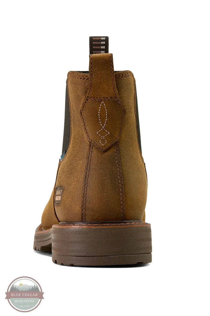 Ariat 10074284 Activator Chelsea Waterproof Steel Tow Work Boot in Rye Brown back heel view