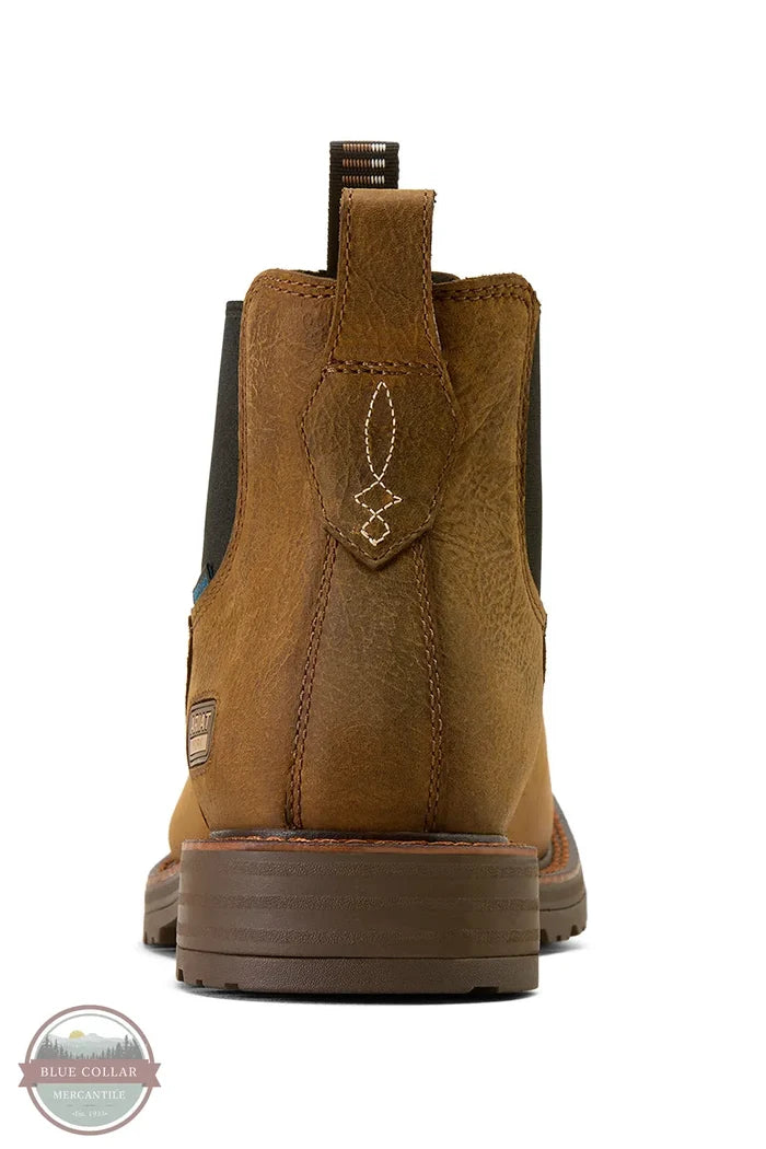 Ariat 10074285 Activator Chelsea Wide Square Toe Work Boot in Rye Brown back heel view