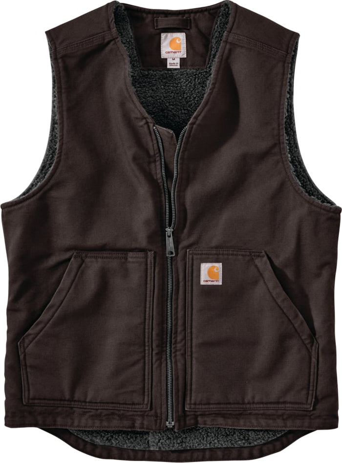 Carhartt 104394 DKB Washed Duck Sherpa Lined Vest Dark Brown