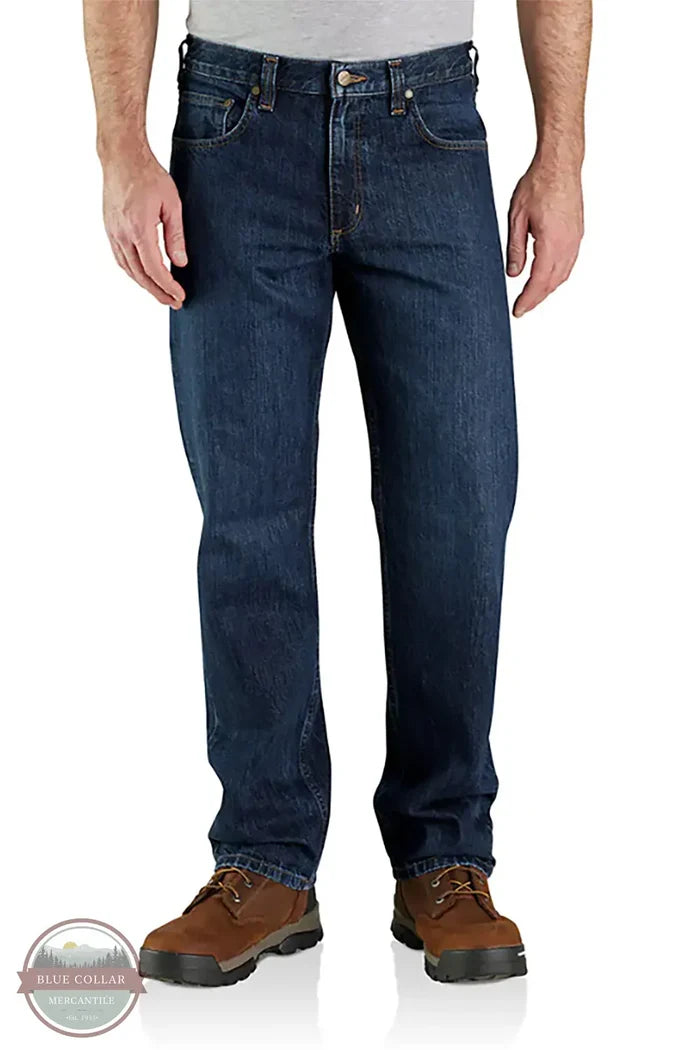 Carhartt 105119-H44 Men's Relaxed Fit 5 Pocket 100% Cotton Jean in Deep Creek front view