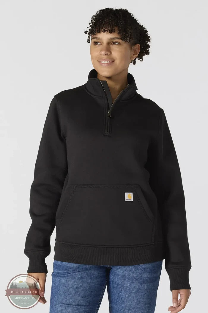 Carhartt 105295 Clarksburg Relaxed Fit Quarter-Zip Mock-Neck Sweatshirt in Black front model view