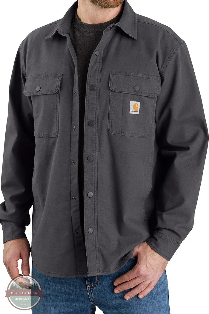 Carhartt 105419 Rugged Flex® Relaxed Fit Canvas Fleece Lined Shirt Jac 029 Shadow on model shown