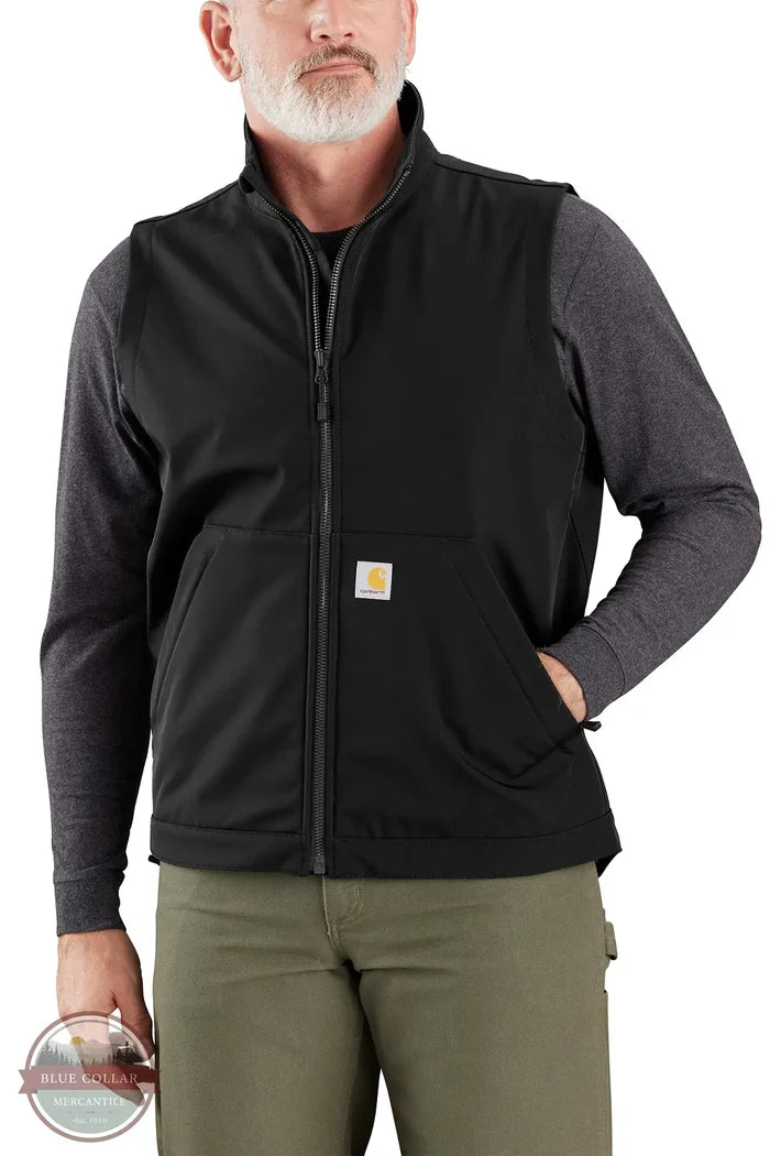 Carhartt 106439-N04 "Galesburg" Rain Defender Relaxed Fit Softshell Vest in Black Front shown on model