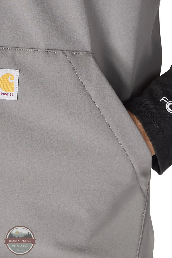 Carhartt 106439-STL "Galesburg" Rain Defender Relaxed Fit Softshell Vest in Steel Grey Showing front pocket detail