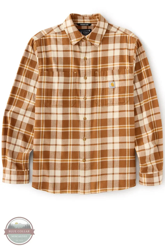 Carhartt 107010-brn Rugged Flex Relaxed Fit Midweight Flannel Long-Sleeve Plaid Shirt