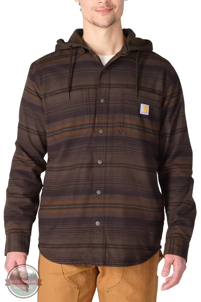 Carhartt 107011-EE6 Rugged Flex® Relaxed Fit Flannel Fleece Lined Shirt Jac in Dark Clove color