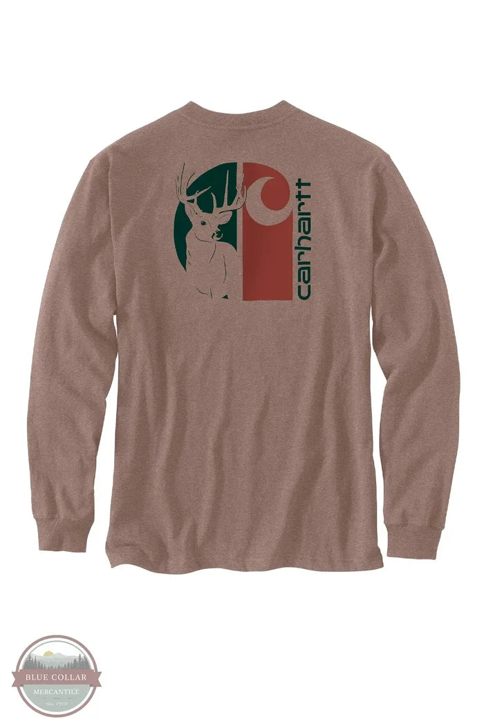Carhartt 107041 BB0 Loose Fit Heavyweight Long-Sleeve Pocket Deer Graphic T-Shirt full back image view