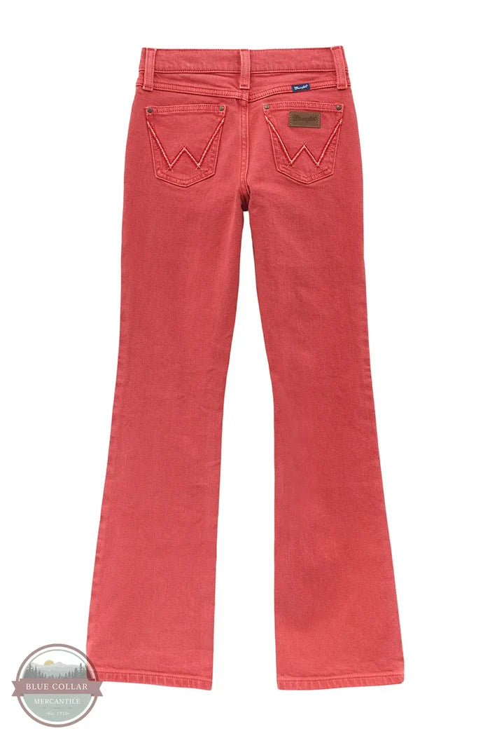 Red jeans with a brand logo on a white background Wrangler 112371945 Girl's Chili Retro Vibrant Bootcut Jean back