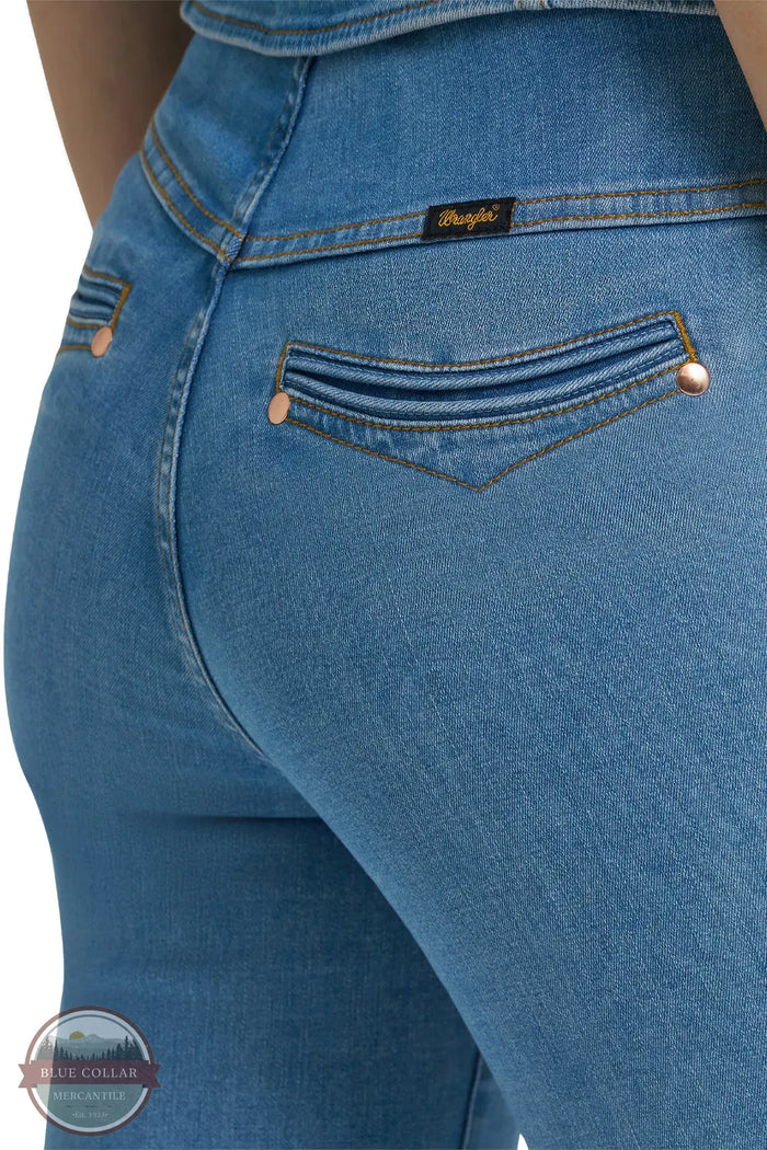 Wrangler 112375596 Wrangler X Lainey Wilson Pull On Flare Jeans in Blue back pocket detail