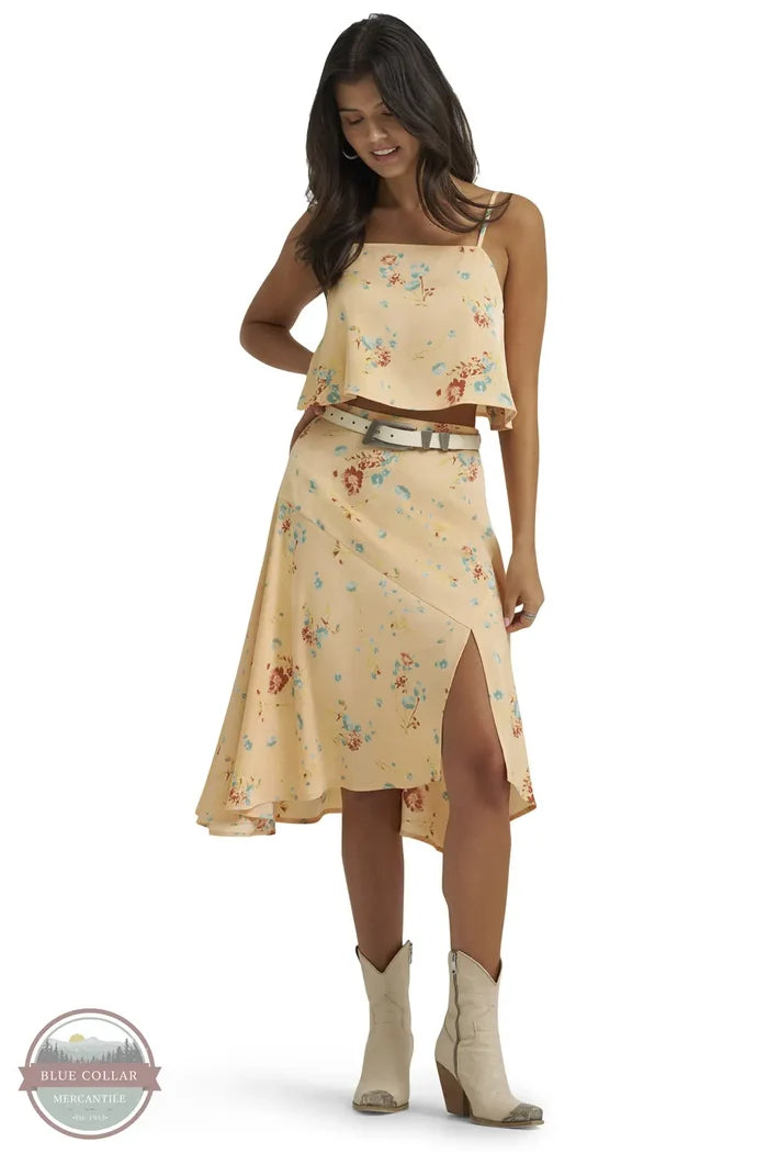 Wrangler 112380069 Women's Flowy Handkerchief Midi Skirt in Orange Peach  shown with tank 112380070 as a set