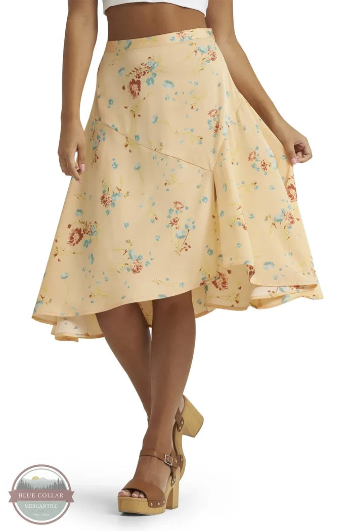 Wrangler 112380069 Women's Flowy Handkerchief Midi Skirt in Orange Peach front view