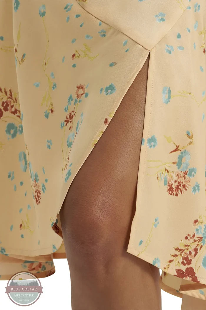 Wrangler 112380069 Women's Flowy Handkerchief Midi Skirt in Orange Peach slit detail shown in skirt