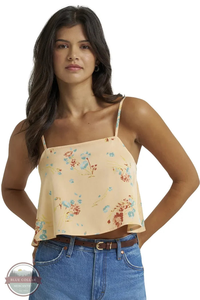 Wrangler 112380070 Women's Flowy Crop Tank in Orange Peach front view