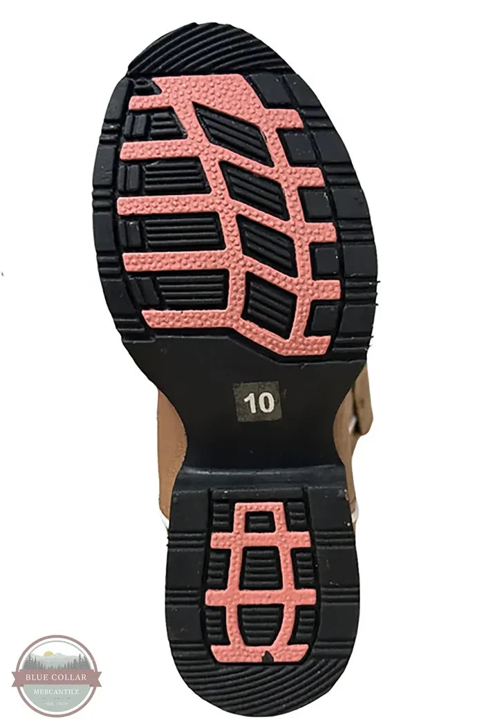 Smoky Mountain Boots 1509 Girl's Mustang Tan Pink Stitched Leather Round Toe Western Boot outer sole view