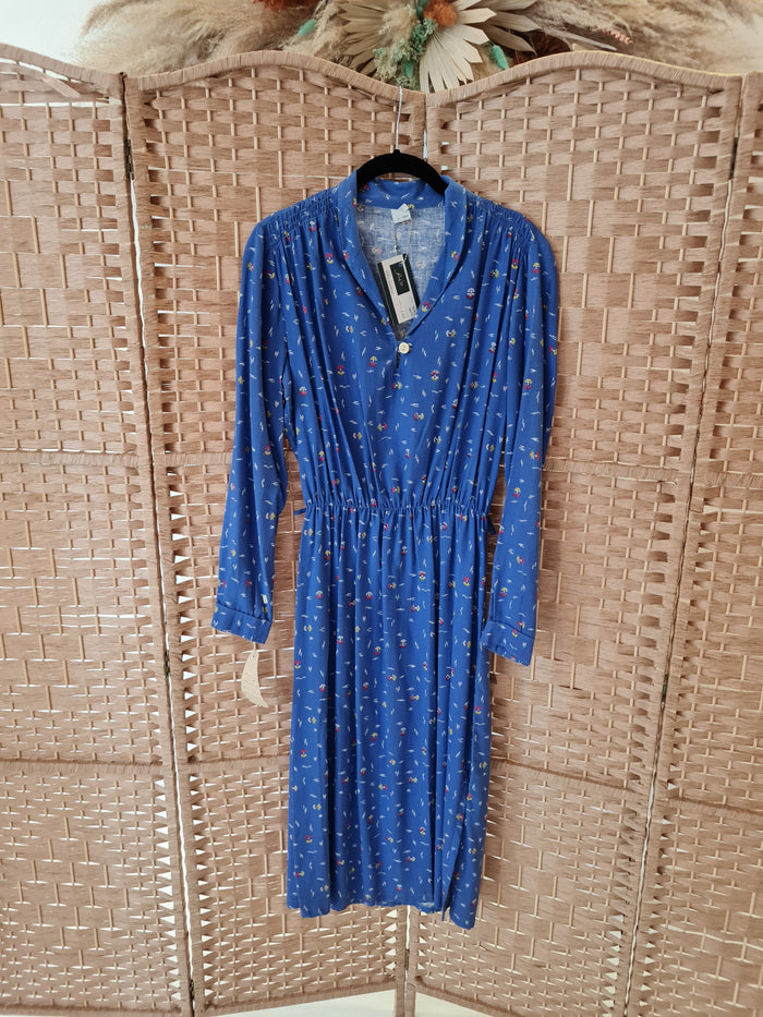1970s Tea Dress  - Blue