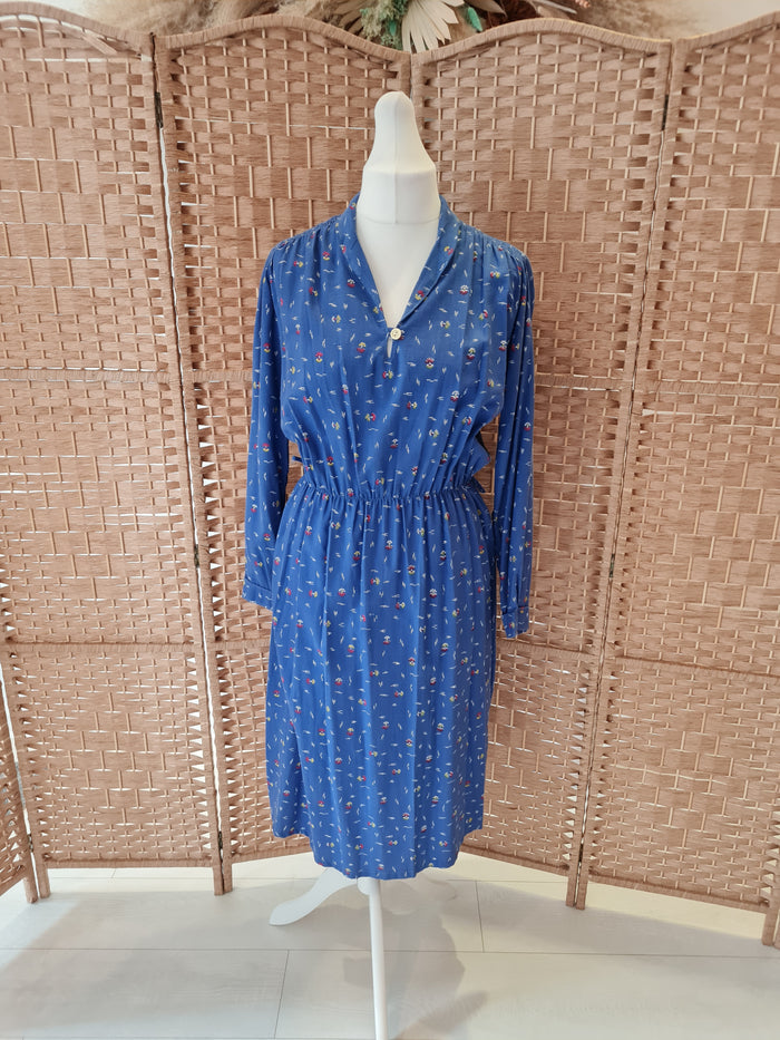 1970s Tea Dress  - Blue