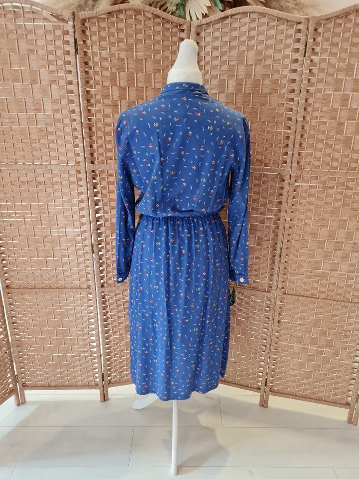 1970s Tea Dress  - Blue