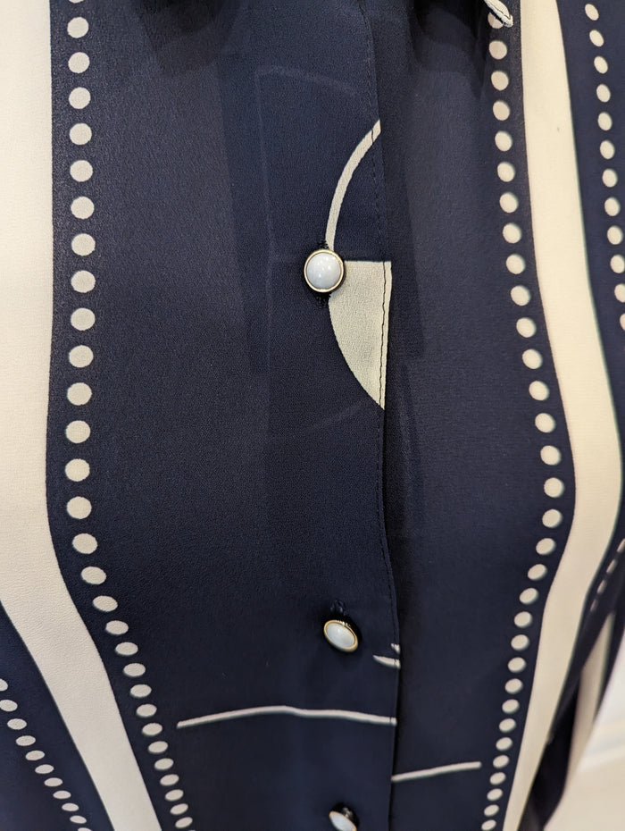 1980s Navy and White Blouse up to 16