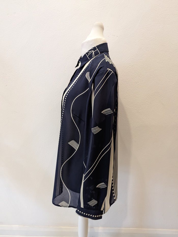 1980s Navy and White Blouse up to 16