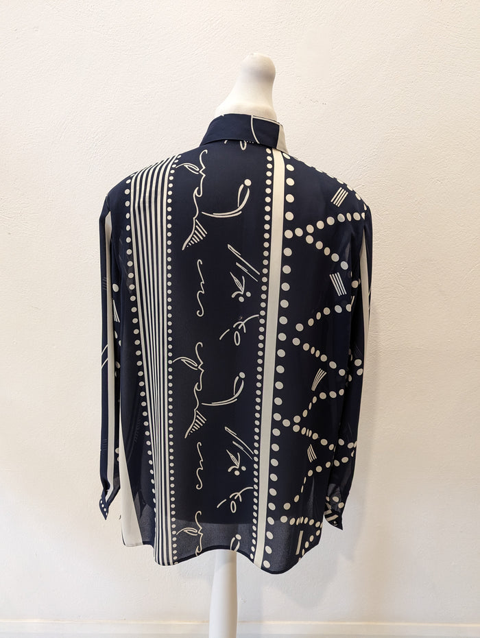 1980s Navy and White Blouse up to 16