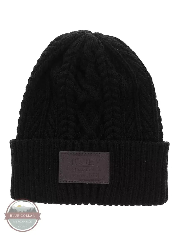 Hooey 2052 Leather Patch Beanie Black Front View