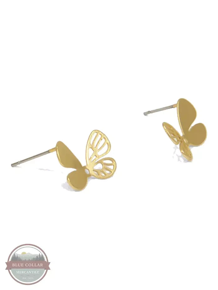 Joy Susan 335-195E Detailed Butterfly Stud Earrings Gold Side View