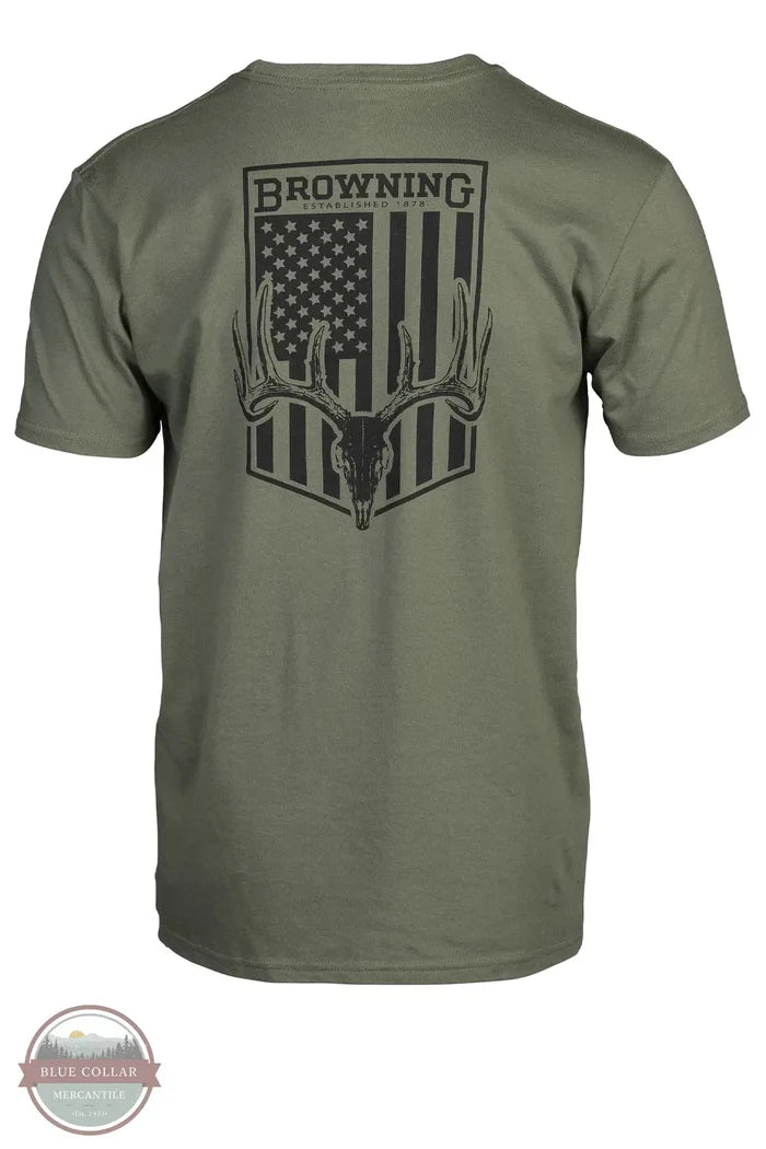 Browning Whitetail Flag Short Sleeve Shirt in Military Green back view