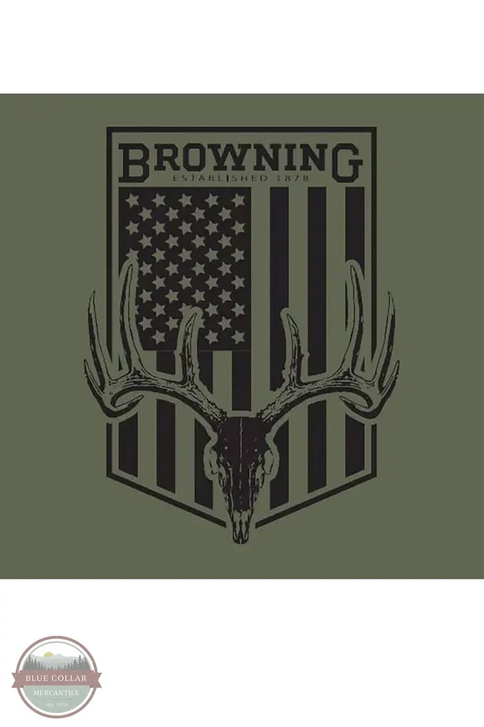 Browning Whitetail Flag Short Sleeve Shirt in Military Green logo view only
