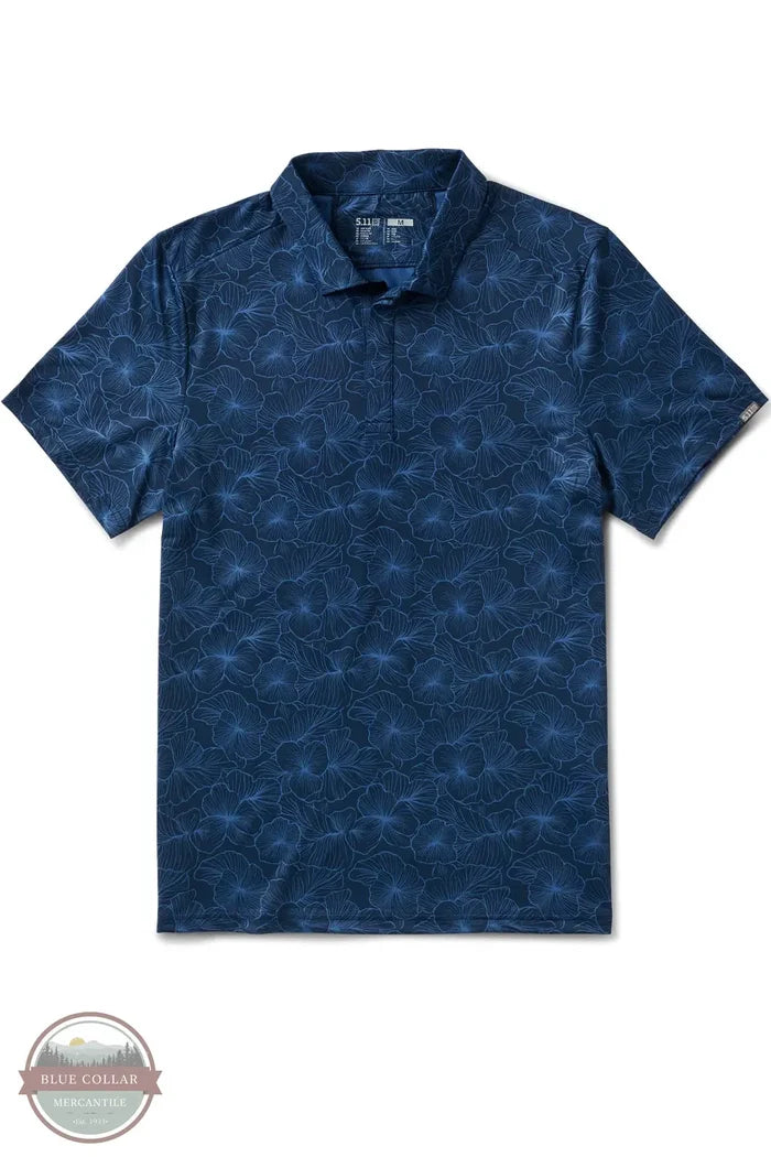 5.11 Tactical All Day Short Sleeve Polo Shirt in Pacific Navy Geobloom front view