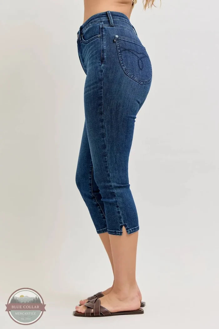 Judy Blue 78119REG High Waisted Tummy Control Capri w/ Shield Back Pockets left side view