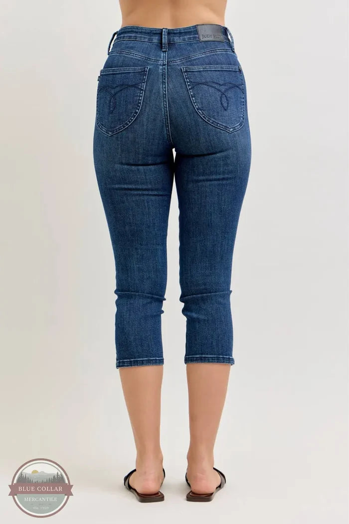 Judy Blue 78119REG High Waisted Tummy Control Capri w/ Shield Back Pockets rear view