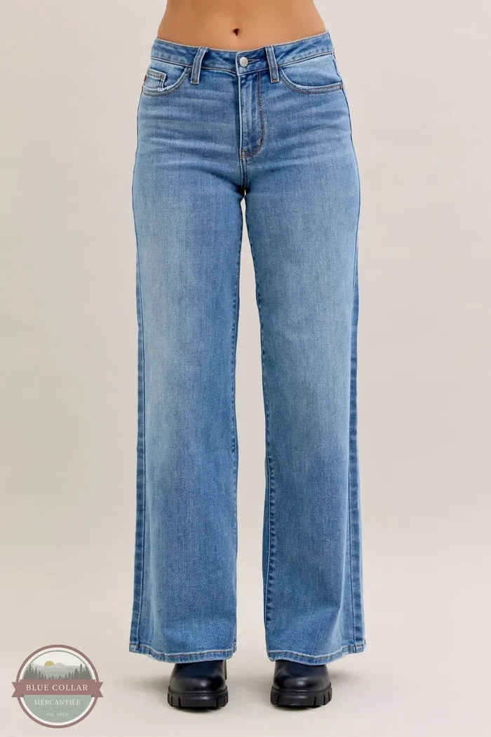 Judy Blue 82702REG Mid Rise Retro Wide Leg Jeans front view