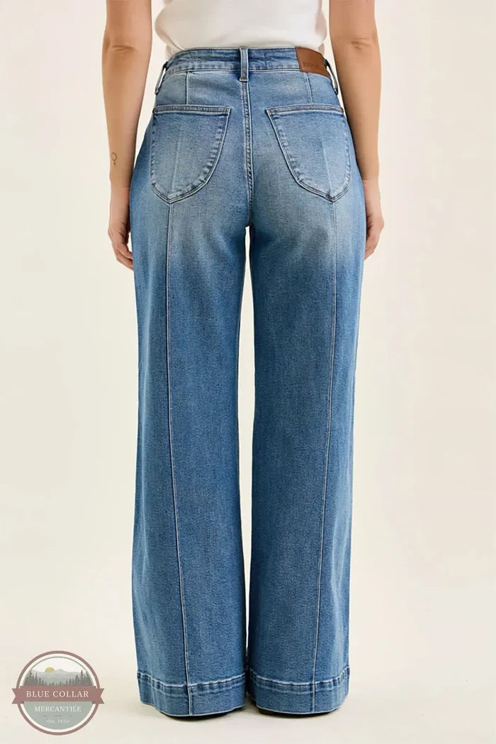 881160 Liza High Waisted Wide Leg Palazzo Medium Denim Jeans | Judy Blue rear view of jean