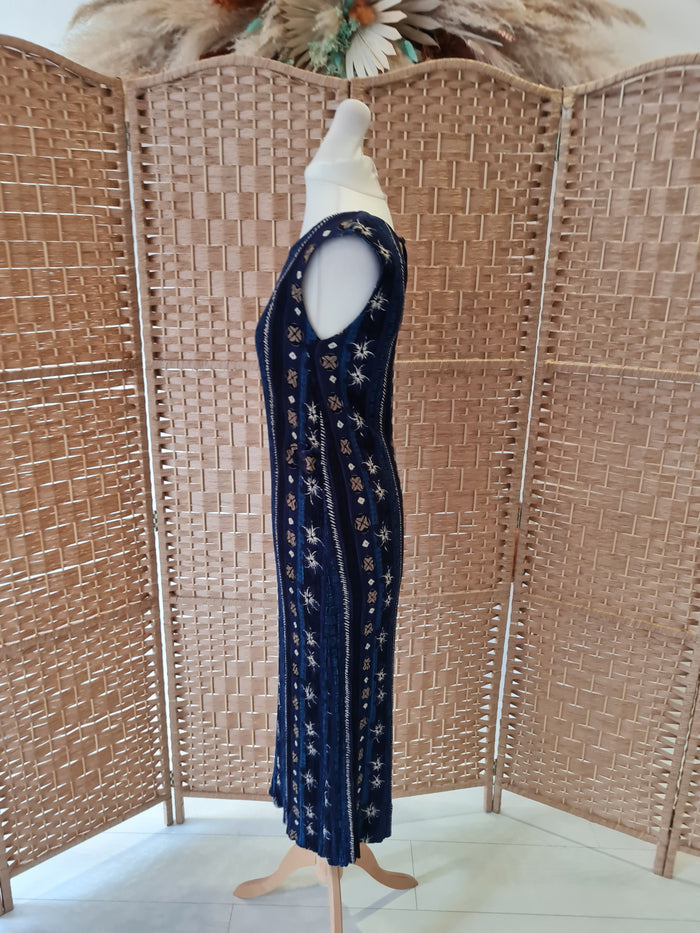 90s Sag Habour - blue print midi dress - sleeveless