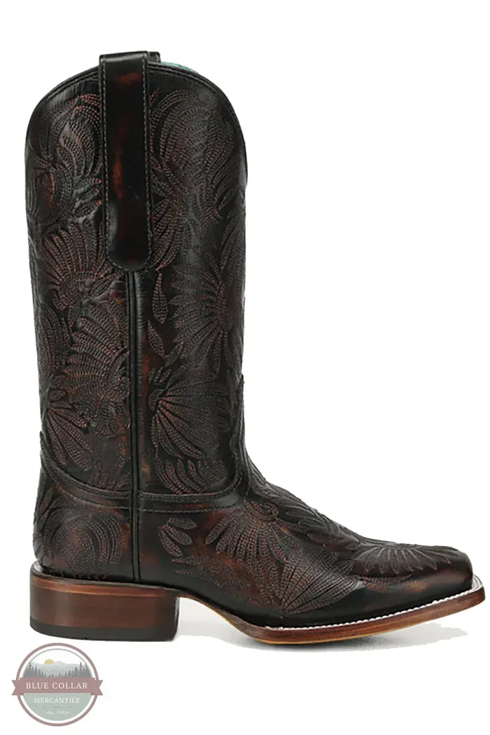 Corral A4848 - Women's Black Honey Floral Petal Embroidery Square Toe Cowboy Boots side view