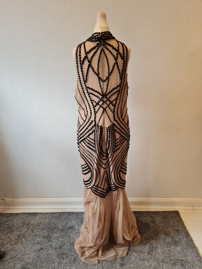 Alberto Makali Nude Black beaded Evening dress 12/14 New