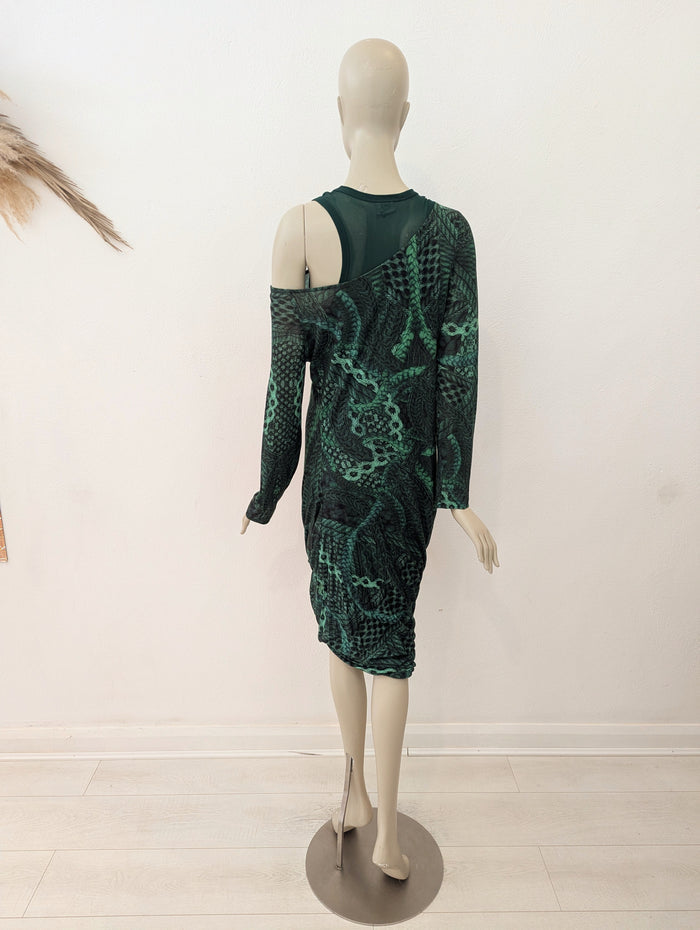 Alexander McQueen green chain print dress M