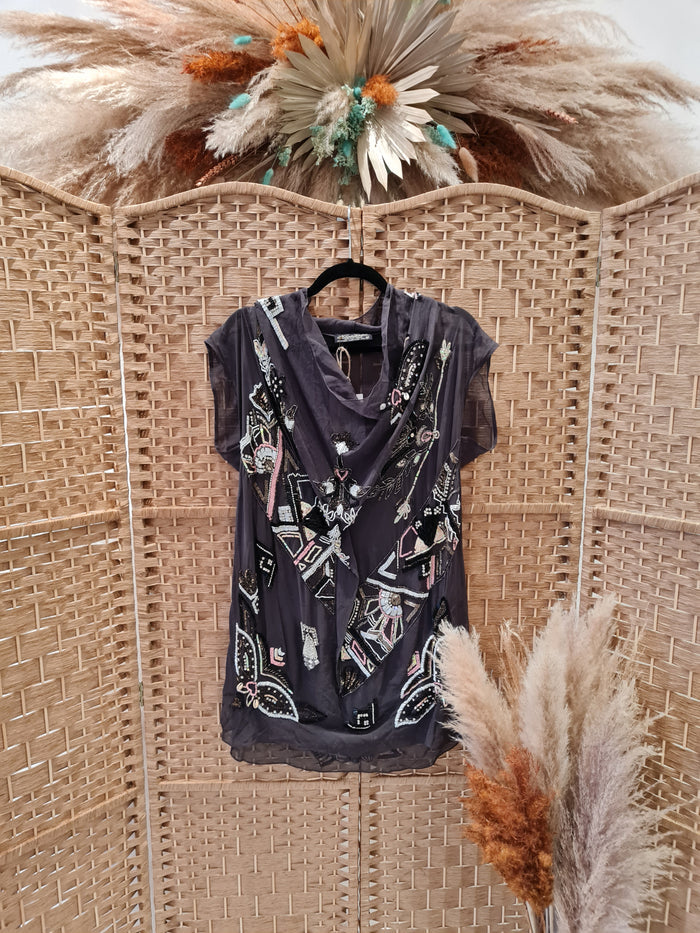 All Saints Grey Beaded tunic Dress Medium