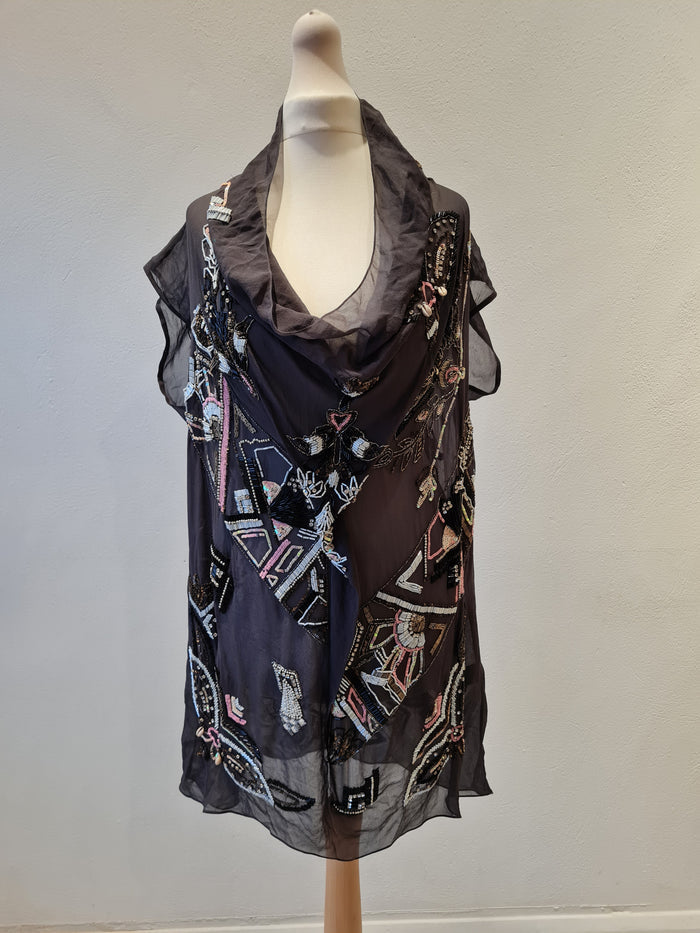 All Saints Grey Beaded tunic Dress Medium