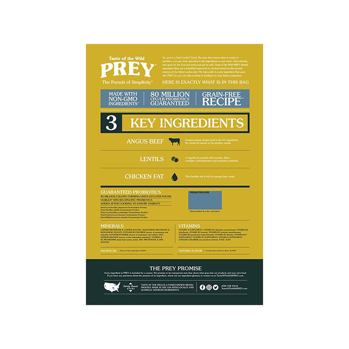 Back of Angus Beef Prey for Cats 6lb bag