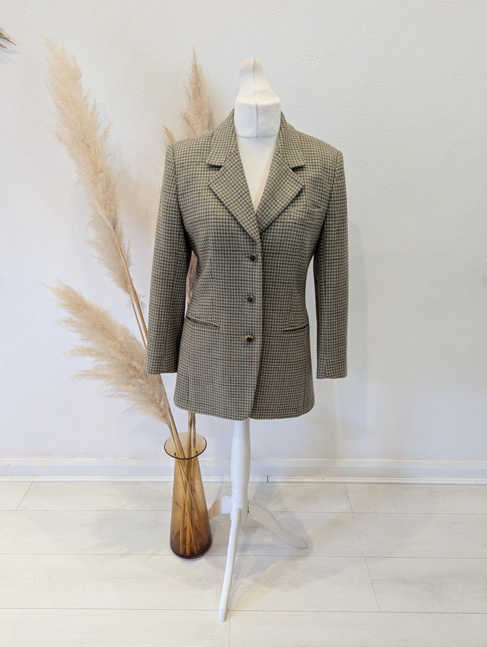 Aquascutum Green Dogtooth Wool Blazer 10/12