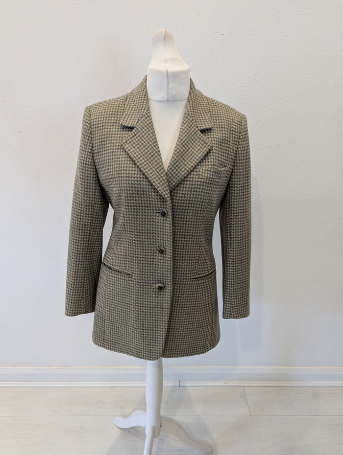Aquascutum Green Dogtooth Wool Blazer 10/12