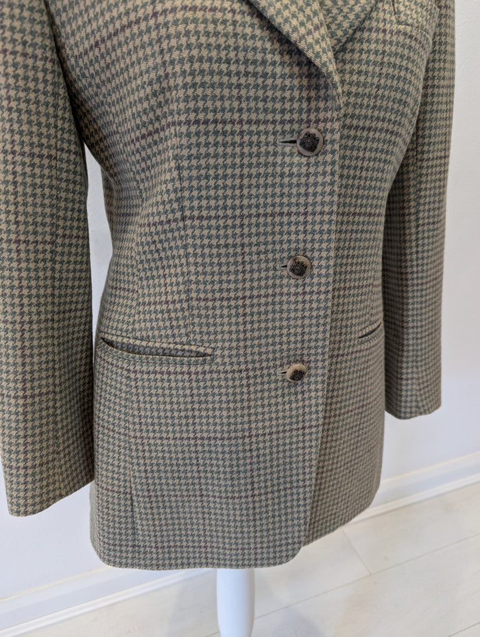 Aquascutum Green Dogtooth Wool Blazer 10/12