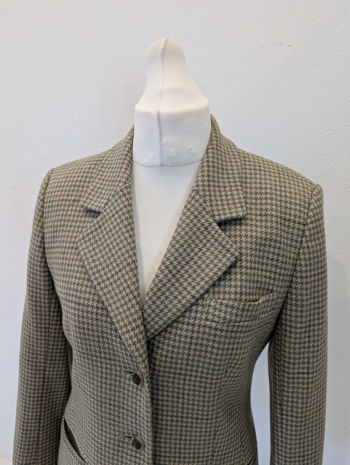 Aquascutum Green Dogtooth Wool Blazer 10/12
