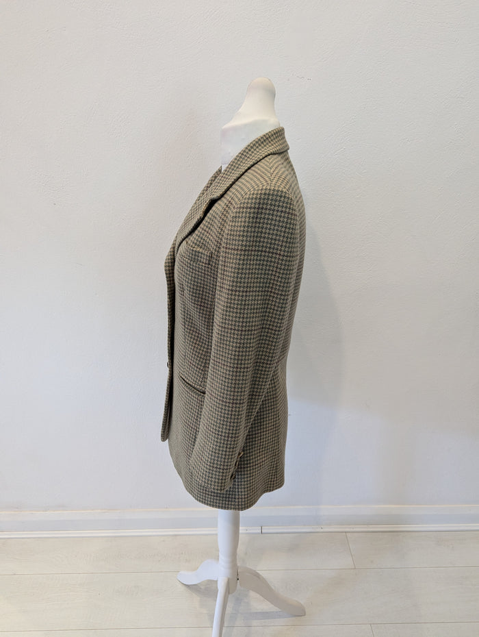 Aquascutum Green Dogtooth Wool Blazer 10/12