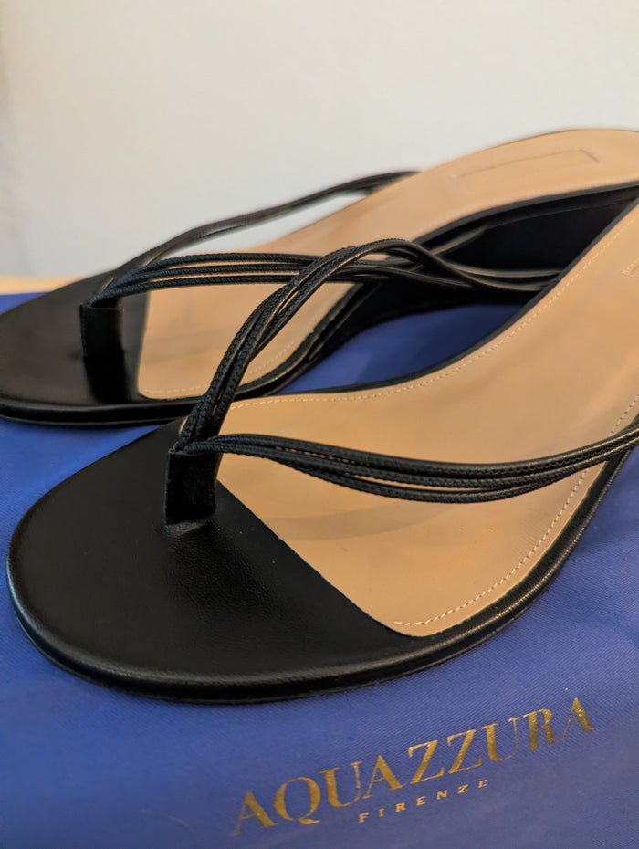 Aquazzura Black Pedi Wedges 6 New