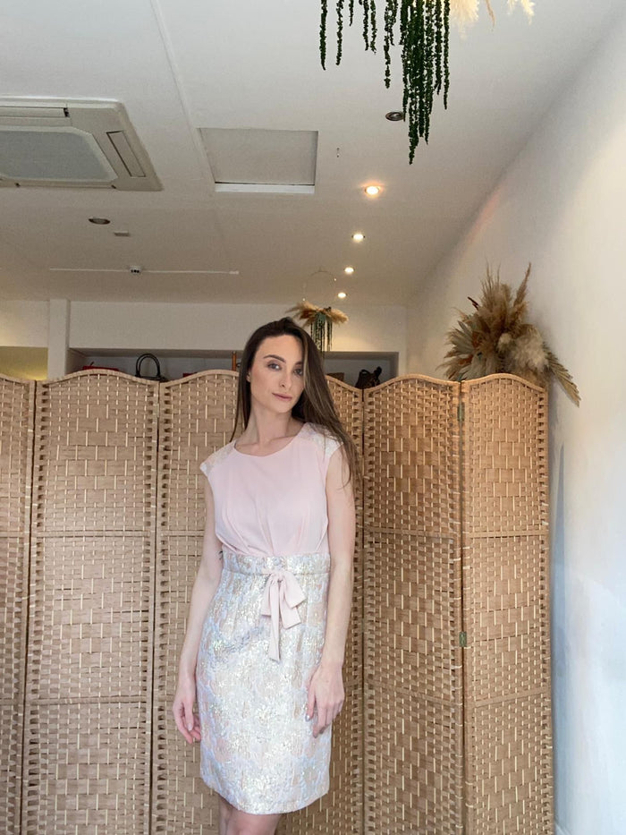 Arggido Arggido Pink/gold tie waist dress S/M