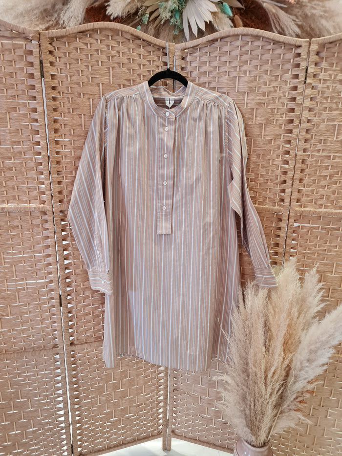 Arket Organic Camel Stripe Shirt Dress New 44