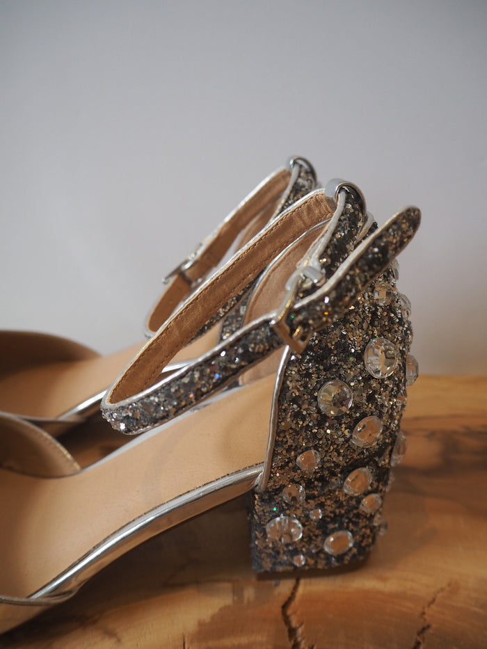 ASOS Jewelled Heel Silver Shoes 4 NEW