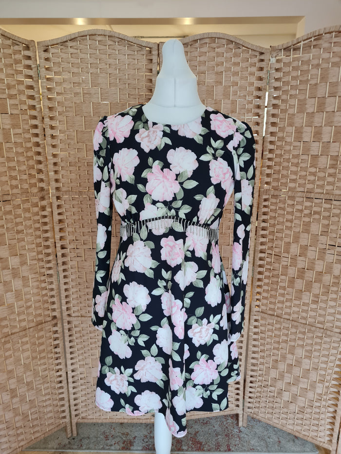ASOS Pink/Black Floral Dress Size 14 NWT